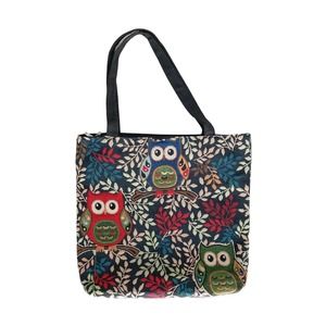 Midnight OWLS Large‎ TOTE BAG Tapestry with 2 Zippers Fabric Lined Inner Pocket